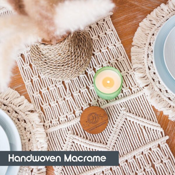 SnugLife Macrame Table Runner (112" x 13") Long | Boho Table Runner | Wedding Table Decor | Vintage Farmhouse and Bohemian Dining Room Style | Off White - Image 3