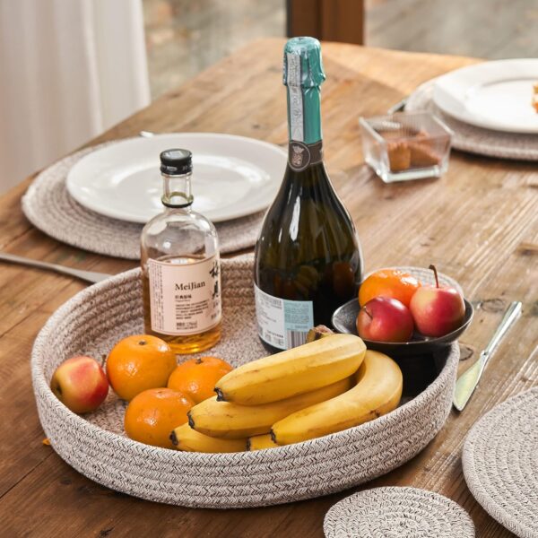 Art PineCone's Woven Cotton Rope Round Placemats Set of 4 with Holder Included, Non-Slip, and Heat Resistant for Your Perfect Table Decor! (Brown Mixed, 13 inch Plus Coaster) - Image 3