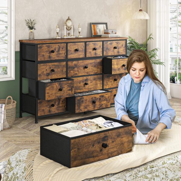 EnHomee Dresser for Bedroom with 13 Drawers Dresser Bedroom Long Dressers & Chest of Drawers Large Storage Fabric Dresser for Bedroom Living Room Entry, Sturdy Metal Frame,47.2" Wx 33" H x 11.8" D - Image 7