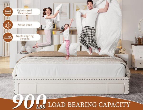 EnHomee Queen Bed Frame with Headboard and 3 Large Drawers, Upholstered Platform Bed Frame Queen Size with Storage, Queen Size Bed Frame with Headboard, Sturdy, No Box Spring Needed, No-Noise, Beige - Image 6
