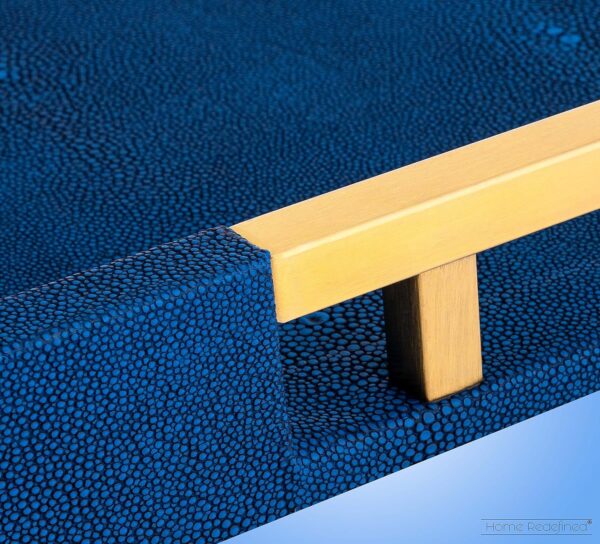 Modern Elegant 18”x12” Rectangle Navy Blue Rectangle Shagreen Decorative Ottoman Coffee Table Perfume Living Room Kitchen Serving Tray with Brass Gold Metal Handles for All Occasion's - Image 6