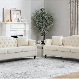 Bellemave 2 Piece Chesterfield Sofa Set for 6, 3 Seater + 3 Seater Sofa Set, Couch and Couch Set, Velvet Upholstered Tufted Couch Set with Pillows, Nailhead & Rolled Arms for Living Room (Grey)