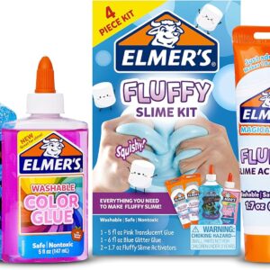 Elmer’s Fluffy Slime Kit, Includes Elmer’s Translucent Color Glue, Elmer’s Glitter Glue, Elmer’s Fluffy Slime Activator, 4 Count