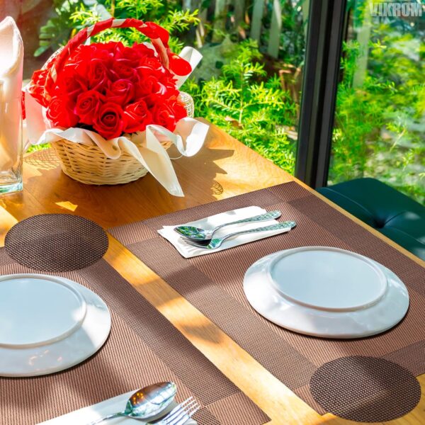 Place Mats for Kitchen Table Protector - Elegant Dining Table Placemats Set of 8 Heat Mat Brown Placemats Vinyl Mat - Dining Mats Set of 8 Coffee Table Pads for Dining Room Table Heat Resistant Mats - Image 7