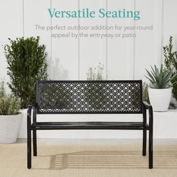 Best Choice Products Outdoor Bench 2-Person Metal Steel Benches Furniture for Garden, Patio, Porch, Entryway w/Geometric Backrest, 790lb Capacity – Black - Image 6
