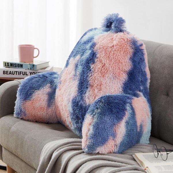 Fluffy Fur Reading Pillow for Adults & Kids Unisize, Stylish Back Pillow for Bed Sitting Up, Bed Chair Pillow with Arms, Adorable Gift for Teens, Bed Rest Sit Up Back Support Pillow - Image 4