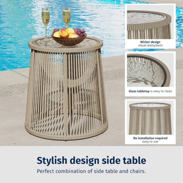 EAST OAK Breezeway 3-Piece Patio Bistro Set, Patio Chairs Bistro Set with 2 Wide Ergonomic Chairs, Cushions & Glass Top Side Table, Outdoor All-Weather Wicker Furniture for Balcony, Brown & Grey - Image 4