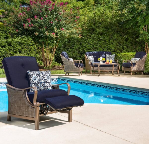 Hanover Ventura Brown Wicker Outdoor Recliner Chair with Cushions and Accent Pillow, Luxury All-Weather Outdoor Patio Recliner Chair with Rust Resistant Steel Frames for Deck, Backyard, Pool Side - Image 2