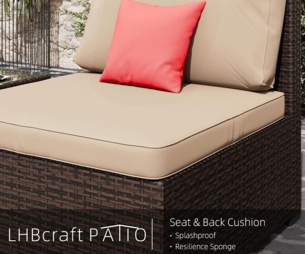 7 Piece Patio Furniture Set, Outdoor Furniture Patio Sectional Sofa, All Weather PE Rattan Outdoor Sectional with Beige Cushion and Glass Table, Clips. - Image 5