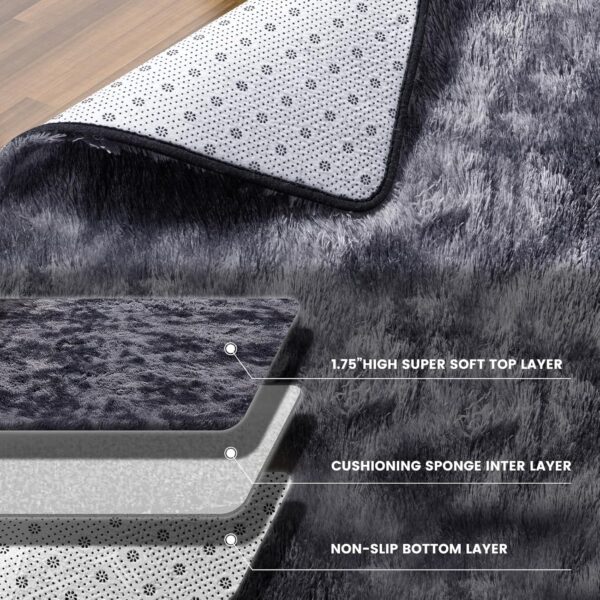 Shag Area Rugs for Living Room, Upgrade Anti-Skid Rectangular Cozy Rug, Indoor Floor Carpet for Kids Boys Girls Dorm Bedroom Playroom, Home Decor Aesthetic(Tie-Dyed Dark Gray, 5x7 Feet) - Image 4