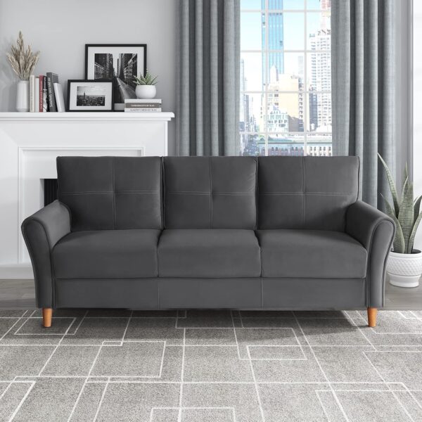 Lexicon 80" W Grey Velvet Couch, 3 Seater Living Room Sofa, Deep Seats, Flared Arms with Tufted Back Cushion, Solid and Easy to Assemble, Also Fits for Bedroom, Small Space and Apartment, Grey