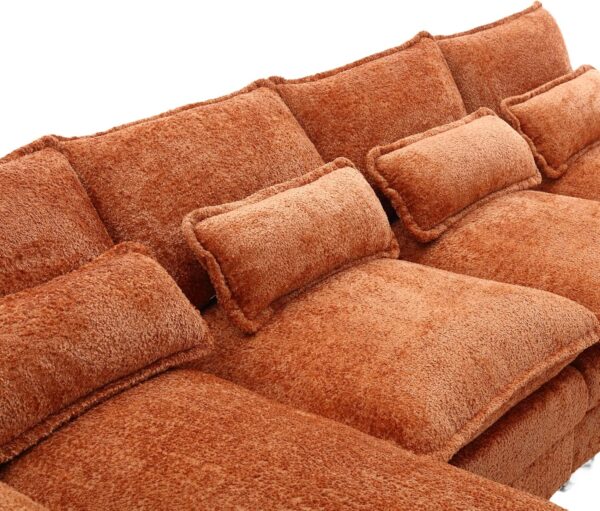 U Shape Sectional Sofa Cloud Couch for Living Room, 110" Modern Chenille Comfy Modular Sofa, 4 Seat Upholstery Sofa Sleeper with Double Chaise & Memory Foam, Orange - Image 7