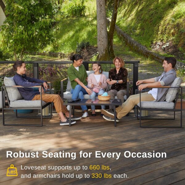 EAST OAK Patio Furniture Set, 4-Piece Outdoor Patio Set with Sofa, Removable & Washable Deep Seating Cushion, Tempered Glass Table, Outside Patio Conversation Sets, Light Gray & Black - Image 2