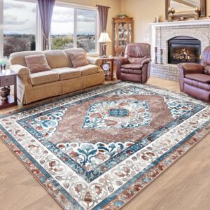 Chicrug 5x8 Area Rugs for Living Room, Grey Memory Foam Rugs for Bedroom, Vintage Distressed Floral Medallion Print Indoor Floor Carpet Rug for Bedside Dining Room Decor