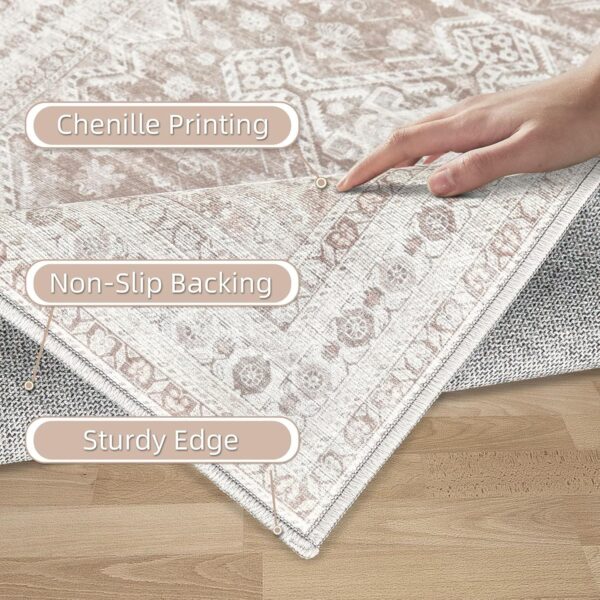 Area Rug Vintage 8x10 Living Room Rug: Large Washable Chenille Print Rug, Traditional Medallion Rug, Non Slip Boho Carpet for Bedroom Dining Table Kitchen Home Office(Beige, 8'x10') - Image 7