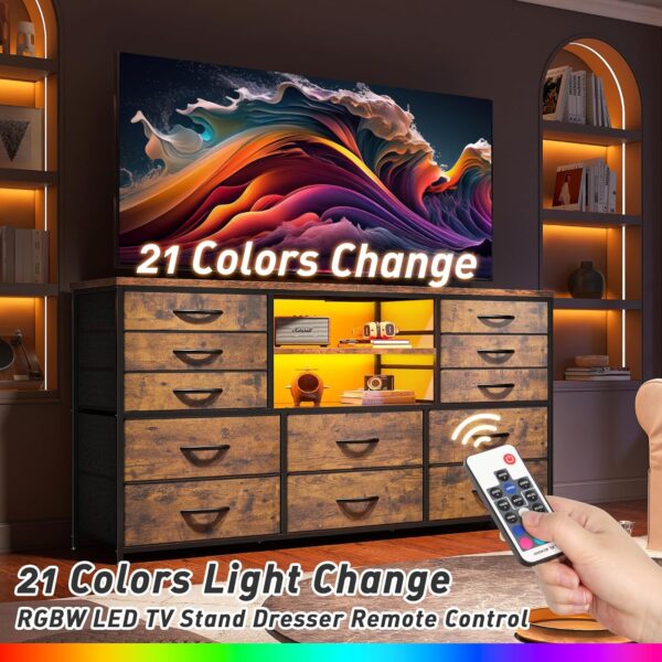 EnHomee Dresser with LED Lights & Power Outlets, 12 Drawers Dresser TV Stand for 60''TV for Bedroom Dresser Fabric Dressers & Chest of Drawers, Sturdy Long Dresser for Closet Living Room,Hallway - Image 4