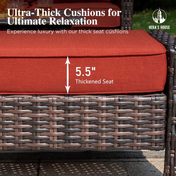 HERA'S HOUSE Patio Furniture Set with High Back Swivel Chairs, 5-Piece Outdoor Wicker Sectional Conversation Set with Ottomans for Garden Yard Porch, Red - Image 7