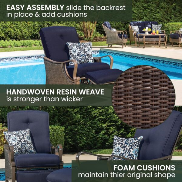 Hanover Ventura Brown Wicker Outdoor Recliner Chair with Cushions and Accent Pillow, Luxury All-Weather Outdoor Patio Recliner Chair with Rust Resistant Steel Frames for Deck, Backyard, Pool Side - Image 7