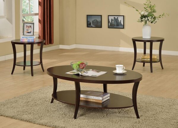 Roundhill Furniture Perth Contemporary Oval Coffee Table with Shelf, Espresso - Image 5