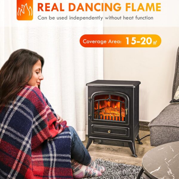HOMCOM 22" Electric Fireplace Heater, Freestanding Fire Place Stove with Realistic LED Flames and Logs, and Overheating Protection, 750W/1500W, Black - Image 3