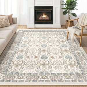 8x10 Area Rugs for Living Room: Vintage Boho Floral Print Rug, Ultra Thin Stain Resistant Washable Rug, Large Soft Non Slip Foldable Carpets for Bedroom Dining Room Office Nursery - Multi