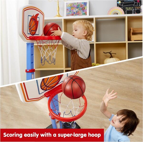 JOYIN Toddler Basketball Arcade Game Set, Adjustable Basketball Goal with 4 Balls for Kids Indoor Outdoor Play, Carnival Games, Christmas Birthday Gift for Boys Girls Age 1 and Up - Air Pump Included - Image 3