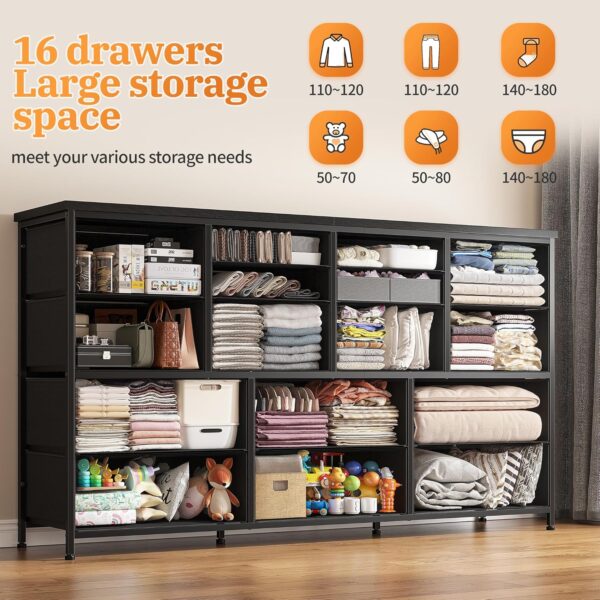 EnHomee Dresser TV Stand with Power Outlet 60" TV Stands for Living Room Dresser for Bedroom with 16 Drawers for TV Stand with Storage TV Stand for Bedroom Media TV Console Table 51.1''W*11.8''*34.8'' - Image 4