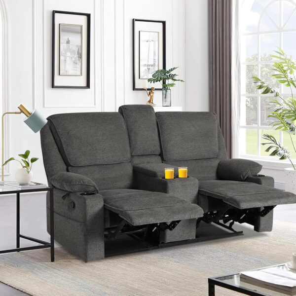 KIGOTY Reclining Sofa, 2 Seater Manual Recliner Sofa with Cup Holders, Manual Reclining Loveseat Home Theater Seating Sofa Couch Sets for Living Room, Dark Gray - Image 7