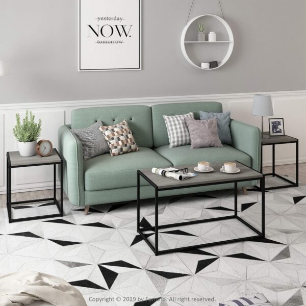 Furinno Camus Modern Living Room Coffee Table with 2 End Tables Set, French Oak Grey - Image 2