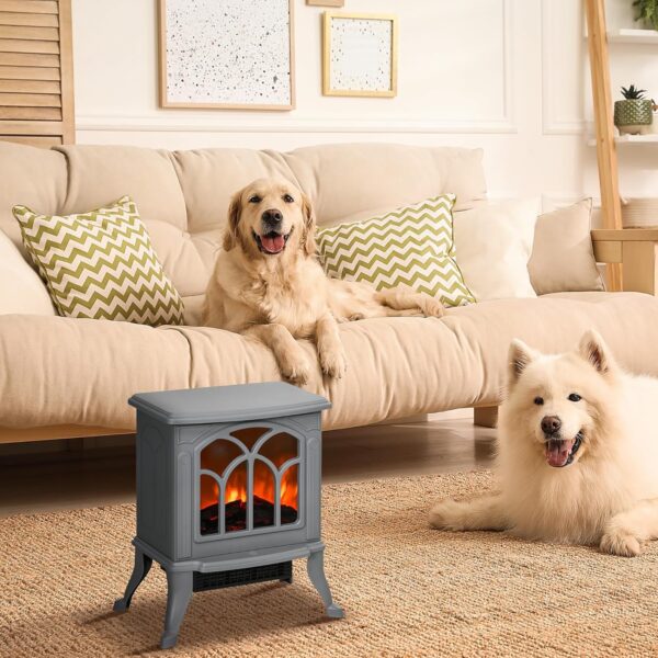 HOMCOM 17" Freestanding Electric Fireplace Stove, Fire Place Heater with Realistic Logs and Flame Effect and Overheat Protection, 750W/1500W, Gray - Image 2