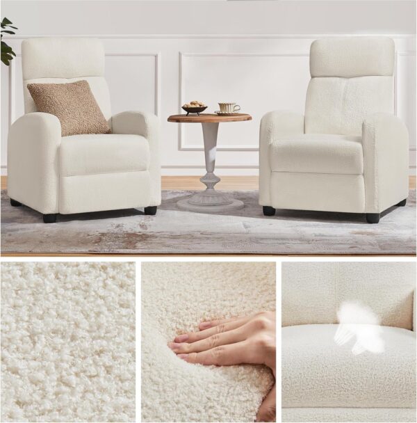 Topeakmart Fabric Recliner Sofa Push Back Recliner Chair Adjustable Modern Single Reclining Chair Upholstered Sofa with Pocket Spring Living Room Bedroom Home Theater Ivory - Image 7