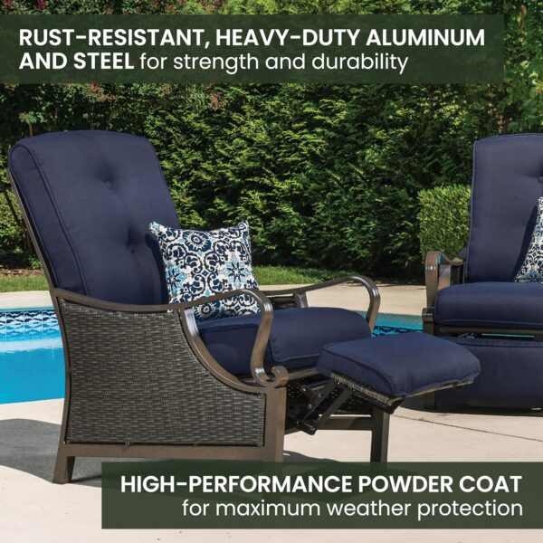 Hanover Ventura Brown Wicker Outdoor Recliner Chair with Cushions and Accent Pillow, Luxury All-Weather Outdoor Patio Recliner Chair with Rust Resistant Steel Frames for Deck, Backyard, Pool Side - Image 6