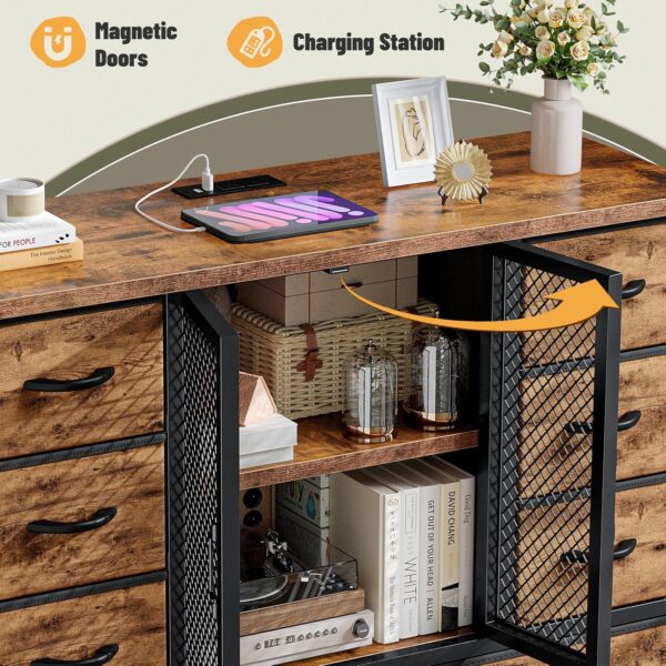 EnHomee Tall Dresser for Bedroom with Mesh Door 12 Drawer Dressers & Chests of Drawers for Closet with Power Outlets & LED Lights Large Dresser Organizer for Bedroom, Living Room,Rustic Brown - Image 5
