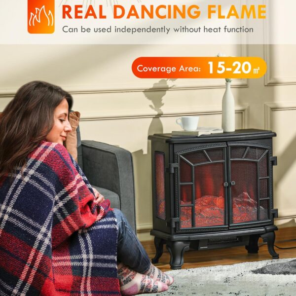 HOMCOM 27" Electric Fireplace Heater, Fireplace Stove with Realistic LED Flames and Logs, Remote Control and Overheating Protection, 750W/1500W, Black - Image 3