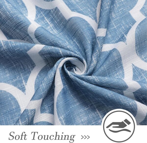 Beauoop Linen Semi Sheer Curtains 84 Inches Long 2 Panels for Bedroom Living Room Blue Moroccan Geo Farmhouse Light Filtering Privacy Textured Grommet Top Window Treatments Drapes, 50x84 2 Set - Image 4