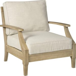Signature Design Ashley Clare View Outdoor Eucalyptus Wood Single Cushioned Lounge Chair, Beige