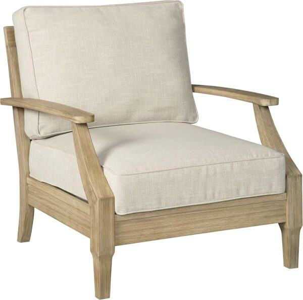 Signature Design Ashley Clare View Outdoor Eucalyptus Wood Single Cushioned Lounge Chair, Beige