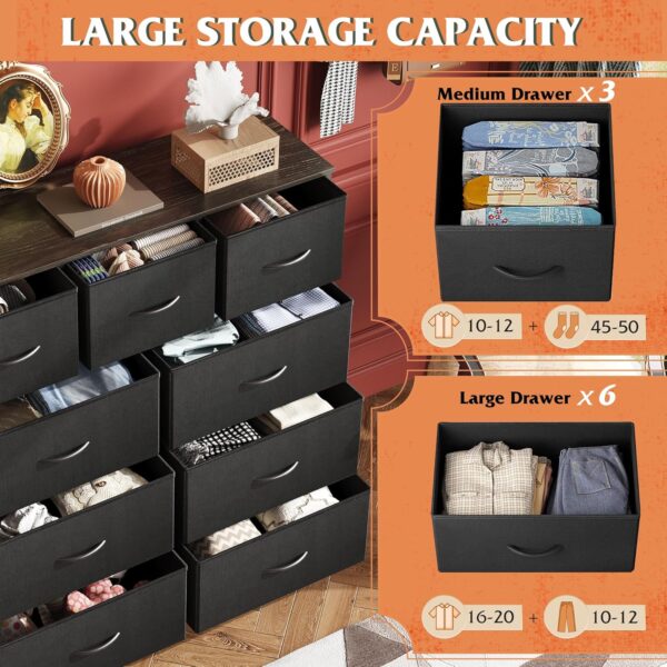 WLIVE 9-Drawer Dresser, Fabric Storage Tower for Bedroom, Hallway, Entryway, Closet, Tall Chest Organizer Unit with Fabric Bins, Steel Frame, Wood Top, Easy Pull Handle, Charcoal Black - Image 5
