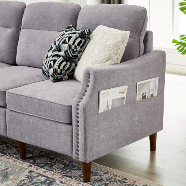 Convertible Sectional Sofa, Modern Microfiber L-Shaped Couch with Ottoman and Storage Pocket, 3 Seat Couches Sofa for Living Room, Apartment and Small Space - Image 5