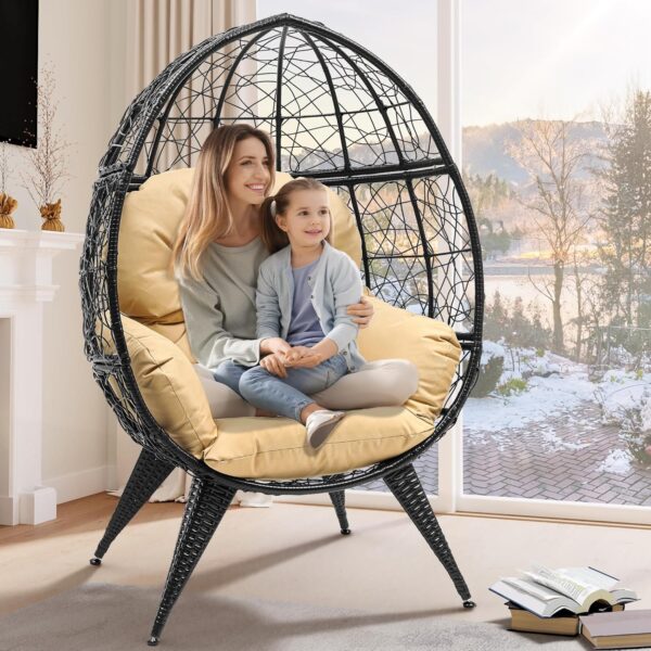 YITAHOME Egg Chair with Stand Outdoor Indoor Egg Lounge Chair with Cushion Wicker Chair PE Rattan Chair Included for Patio, Garden, Backyard, Porch, Beige - Image 7