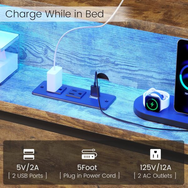 King Size Bed Frame with Storage Headboard, King Bed Frame with USB Ports & Charging Outlets, Upgraded 2-Row Support Bars, No Box Spring Needed, Vintage Brown&Black - Image 3