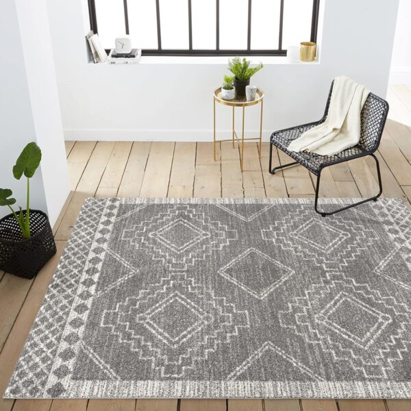 JONATHAN Y MOH200C-8 Amir Moroccan Beni Souk Indoor Area-Rug Bohemian Farmhouse Rustic Geometric Easy-Cleaning Bedroom Kitchen Living Room Non Shedding, 8 X 10, Gray,Cream - Image 6