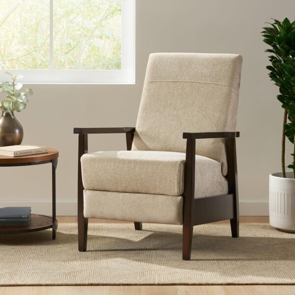 Merax Wide Wood Hand Manual Club Recliner, Adjustable Chaise Chair Fabric Single Lie Sofa for Living Room, Bedroom, Office, Lounges, 35" D x 24.75" W x 37.75" H, Sand - Image 3