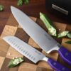 McCook MC27 14 Pieces Stainless Steel kitchen knife set with Wooden Block, Kitchen Scissors and Built-in Sharpener, Purple - Image 5