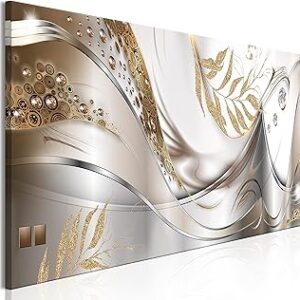 artgeist Canvas Wall Art Print Abstract 47x16 in - 1pcs Home Decor Framed Stretched Picture Photo Painting Artwork Image - Glamour Diamond Leaves a-A-0778-b-a
