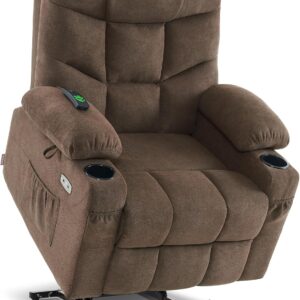 MCombo Power Lift Recliner Chair with Extended Footrest for Elderly People, Fabric 7287 (Brown, Medium-Regular)