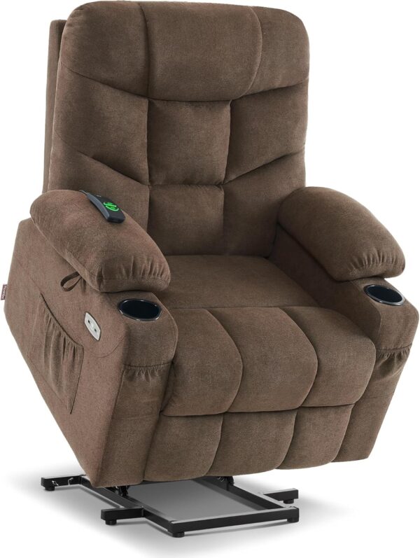 MCombo Power Lift Recliner Chair with Extended Footrest for Elderly People, Fabric 7287 (Brown, Medium-Regular)
