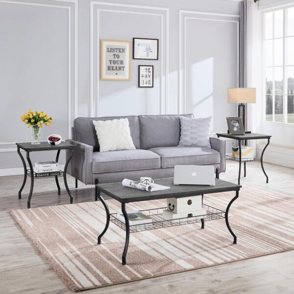 VECELO 3 Pieces Living Room Sets Coffee and End Tables with Open Storage Shelves for Apartment, Home Office, Small Space, Easy Assembly, Dark Grey - Image 2