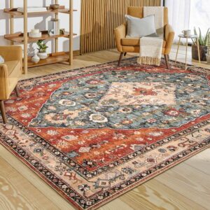 Lahome Boho Tribal Area Rug - 6x9 Soft Large Bedroom Rugs Dining Room Mat, Washable Indoor Carpet for Living Room, Printed Non-Shed Classroom Office Rug for Apartment Proch Dorm,Rust
