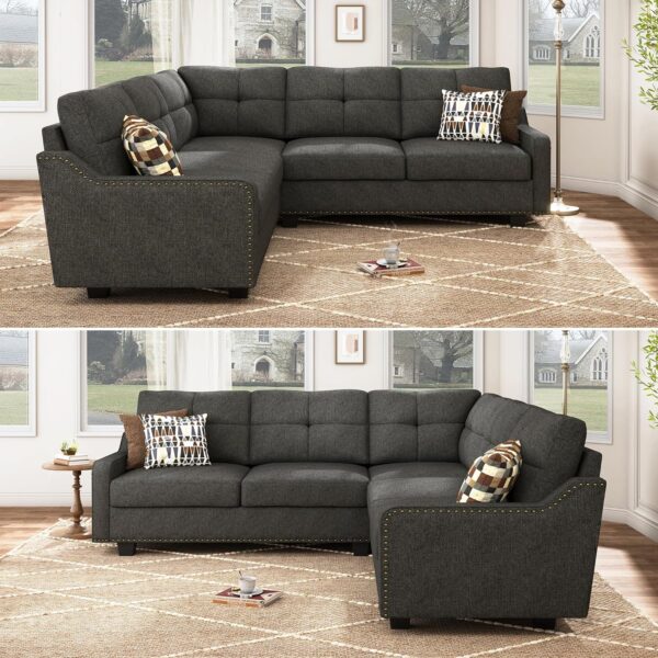 HONBAY Convertible Sectional Sofa L Shaped Couch for Small Apartment Reversible Sectional Couch for Living Room,Light Grey - Image 3